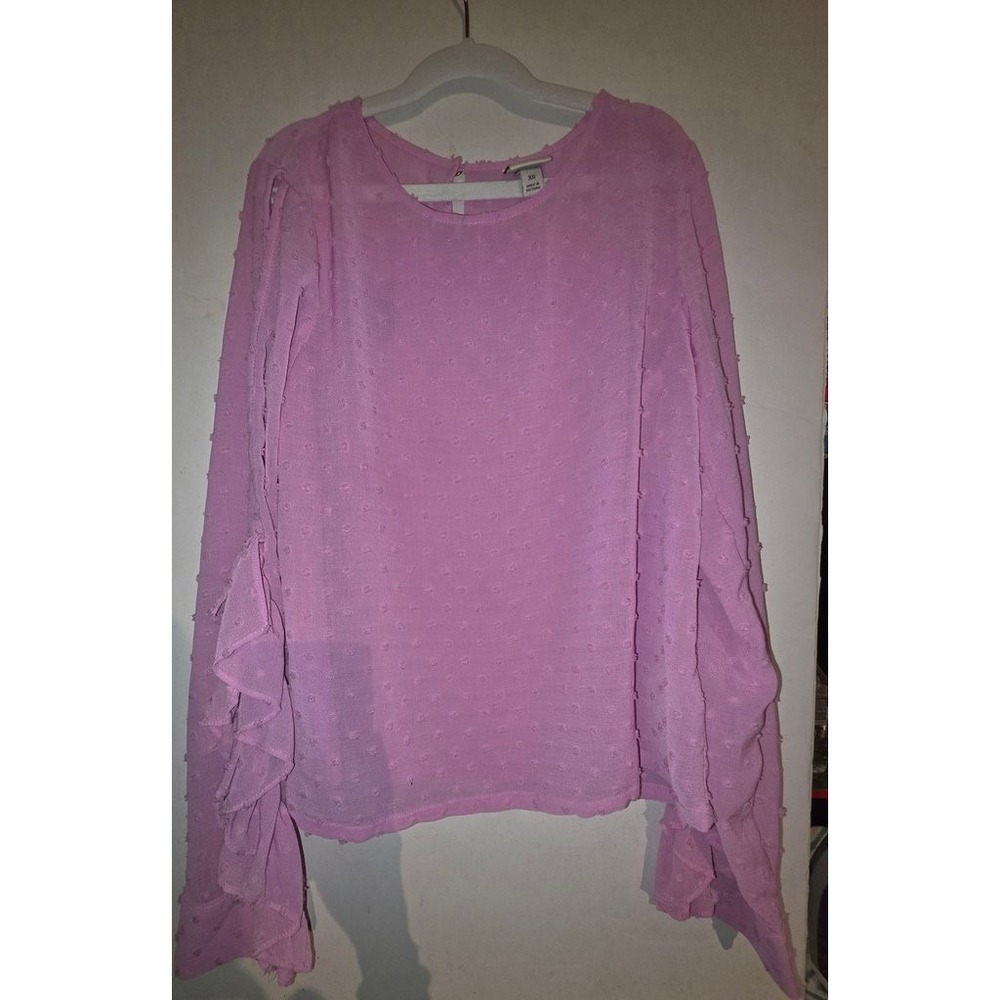 & Other Stories Pink Textured Ruffle Sleeve Blouse XS Modern Clip Dot Top